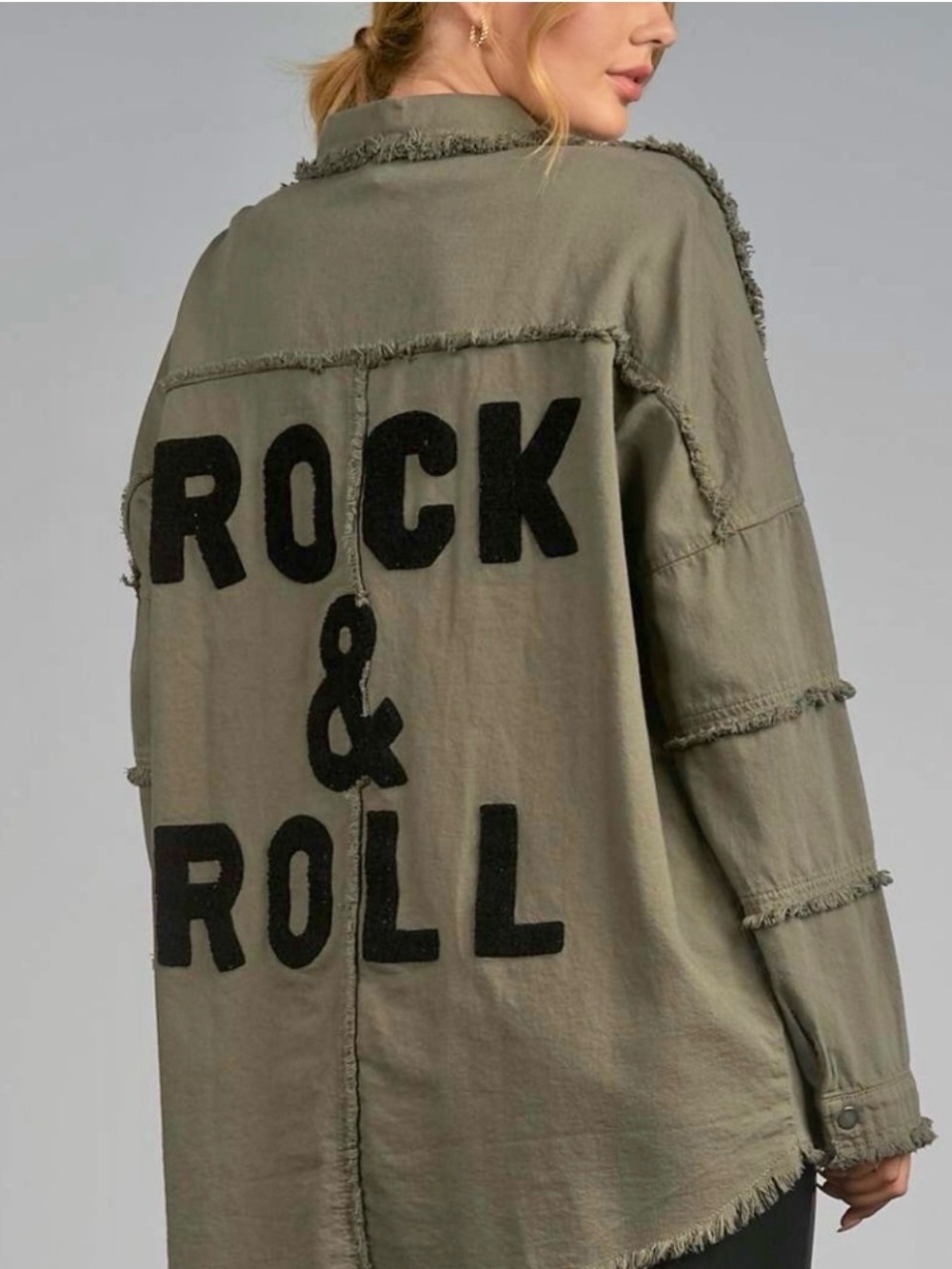 Elan Rock & Roll Womens Oversized Graphic Jacket NEW Streetwear Grunge Fringe SM